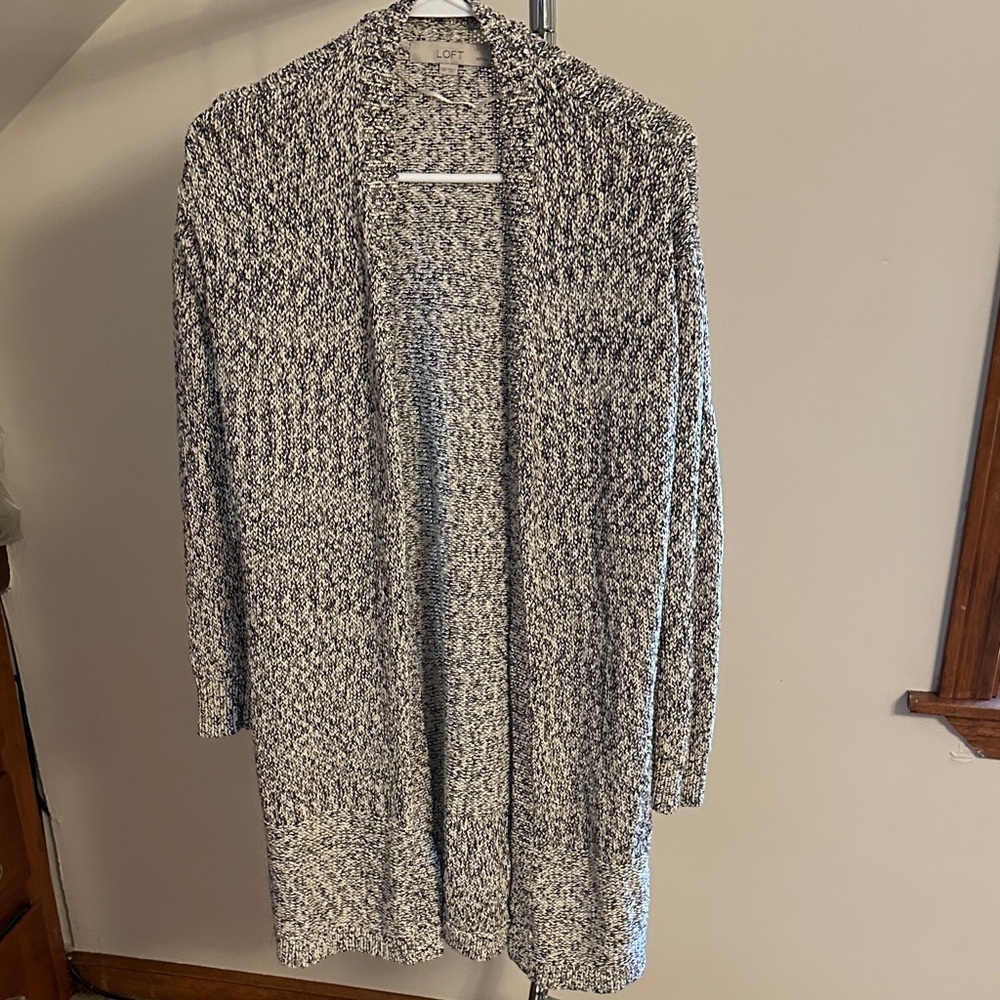 LOFT Women's Marled Black and White Cardigan